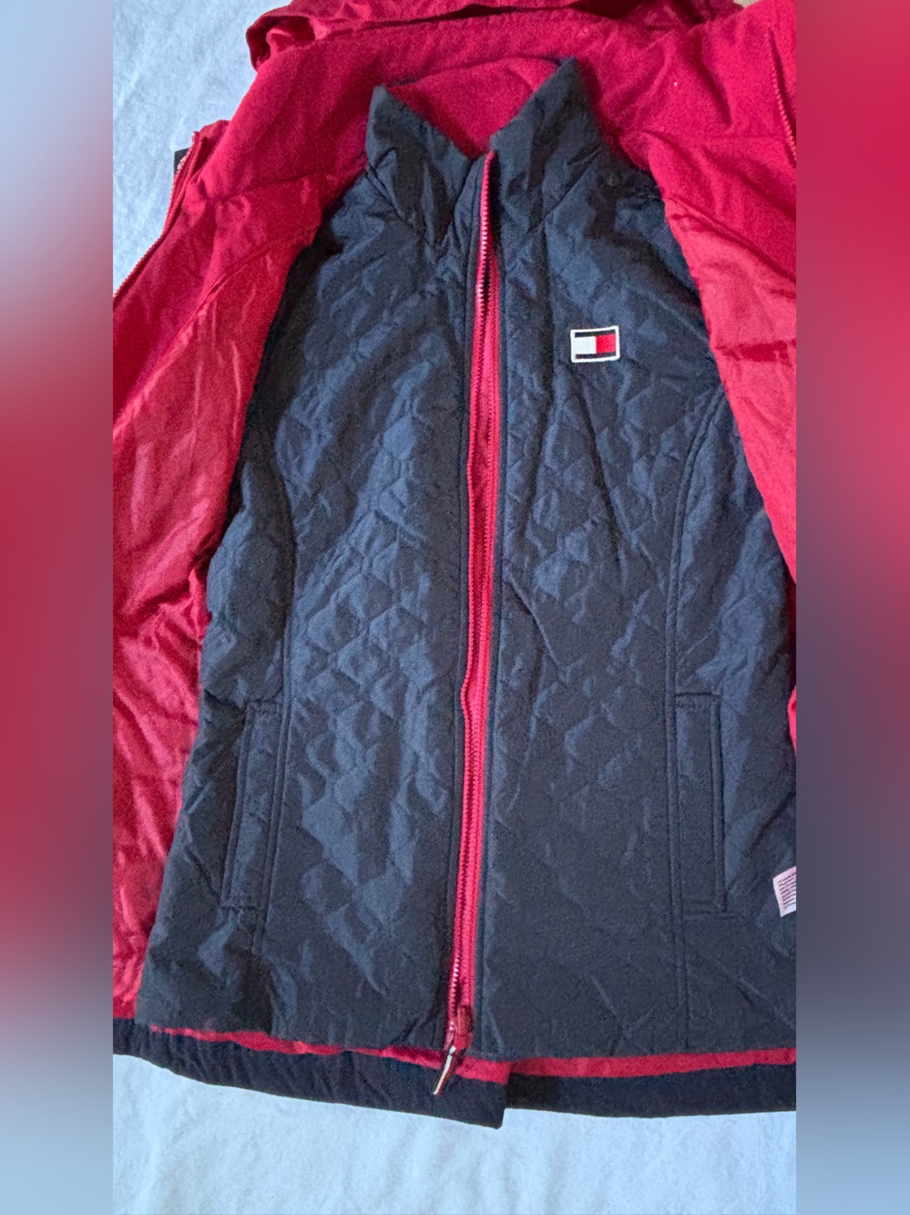 Tommy Hilfiger Womens S 3 In 1 All Weather Hooded Jacket Coat Red Navy - Picture 10 of 16